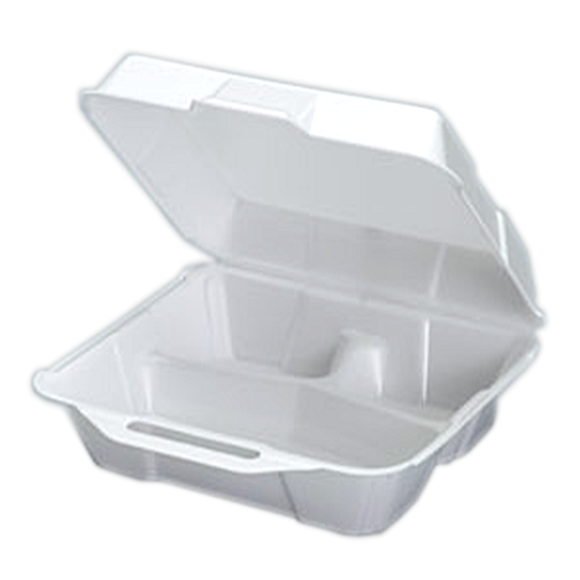 Genpak 23300, Hi-Volume 3-Compartment Medium Foam Hinged Container (200's)
